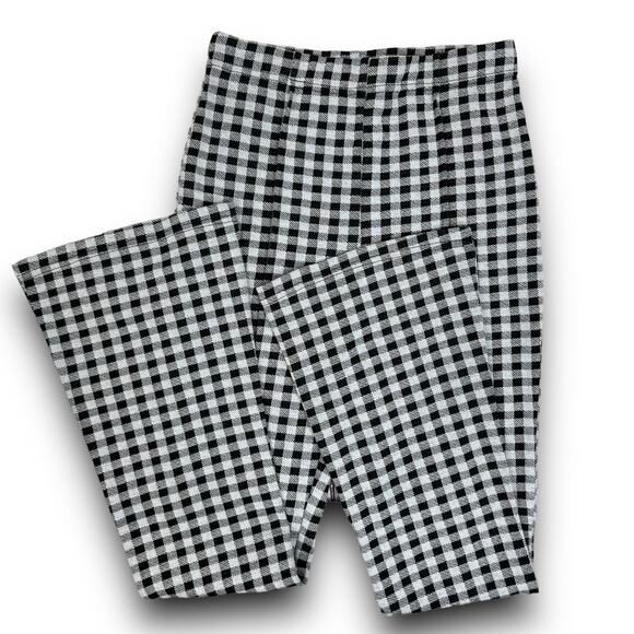 Mittoshop Womens Gingham Check Stretch Flare Pants High Waist Black White Small - Picture 3 of 6